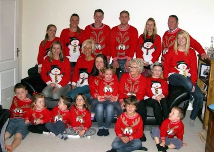 Great-Grandmother Lovingly Knits Holiday Sweaters for 28 Family Members Including Beloved Dog