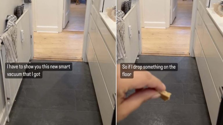 woman shows of her hilarious new vacuum