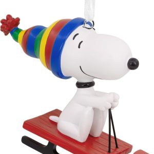 Hallmark Peanuts Snoopy Sledding Resin Christmas Ornament
