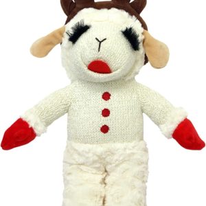 Multipet Holiday Lamb Chop with Reindeer Antlers Plush Dog Toy (13")