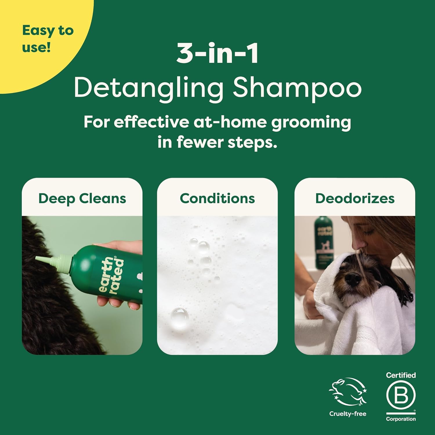 Earth Rated 3-in-1 Detangling Dog Shampoo and Conditioner, White Tea and Basil Scent, 16 oz - Image 3