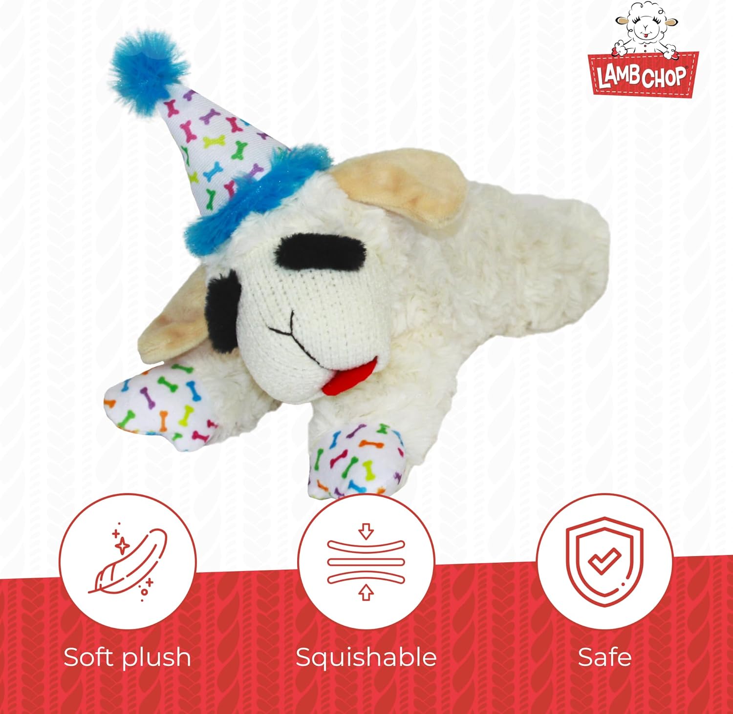 Multipet Lamb Chop With Birthday Hat Plush Dog Toy - Image 3