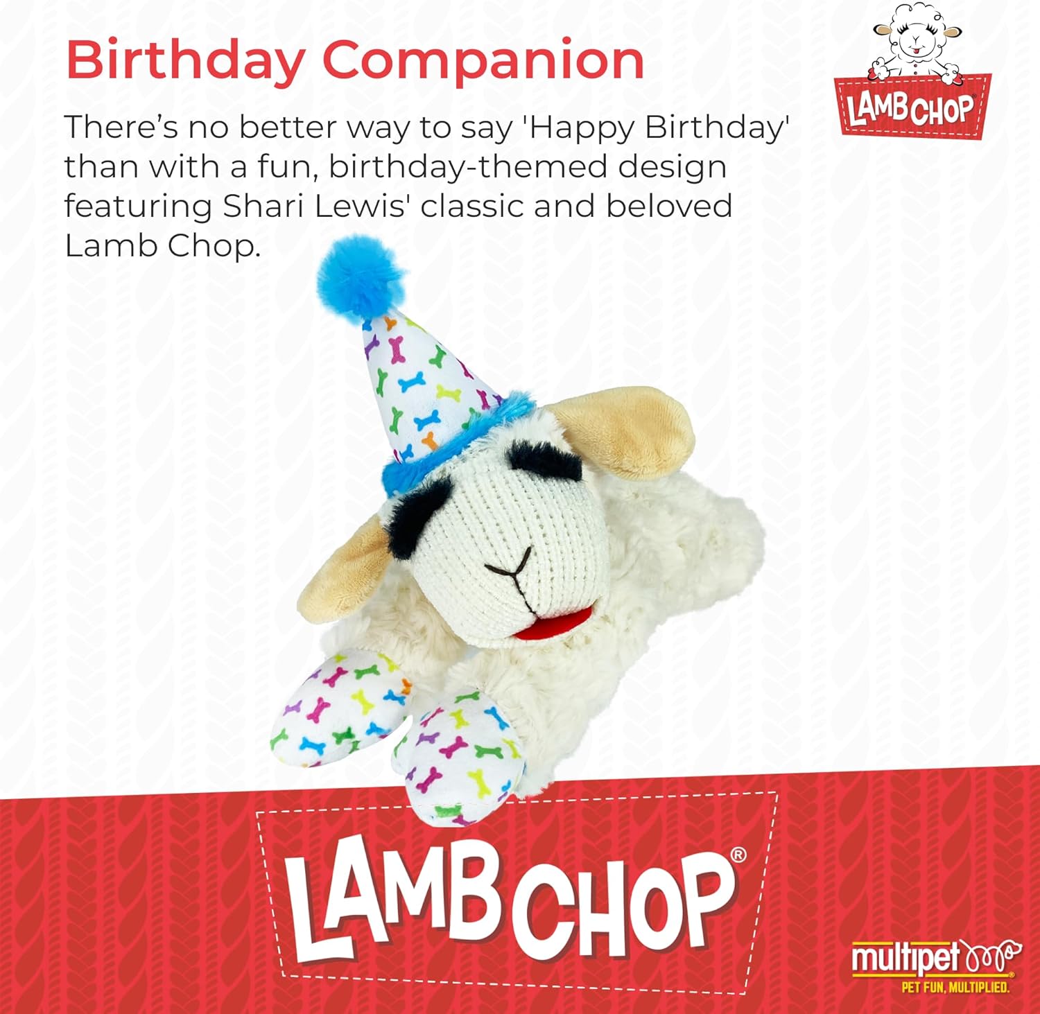 Multipet Lamb Chop With Birthday Hat Plush Dog Toy - Image 2