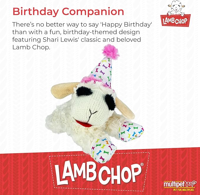 Multipet Lamb Chop With Pink Birthday Hat Plush Dog Toy - Image 4