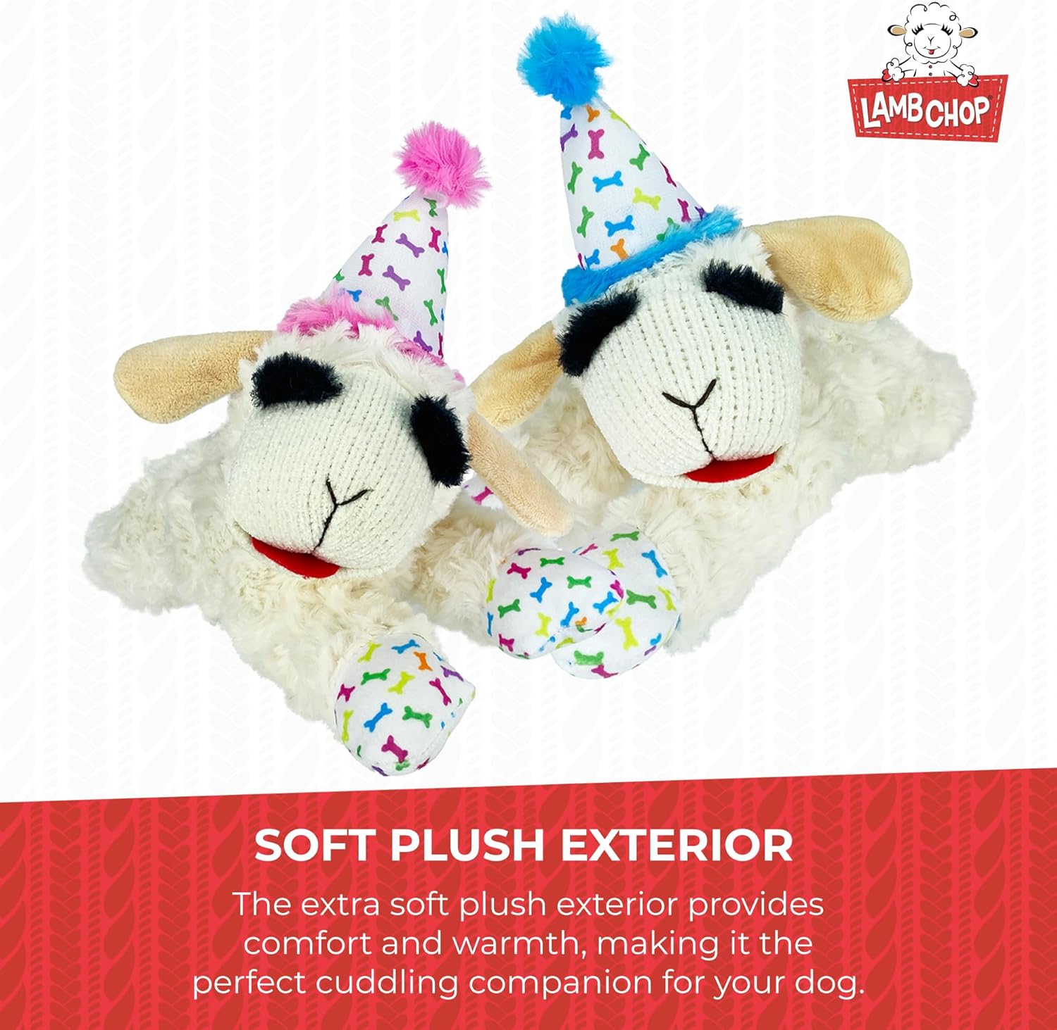 Multipet Lamb Chop With Pink Birthday Hat Plush Dog Toy - Image 5