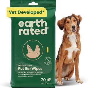 Earth Rated Pet Ear Wipes, Vet-Developed, 70 Count