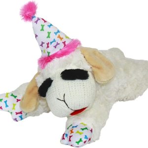 Multipet Lamb Chop With Pink Birthday Hat Plush Dog Toy