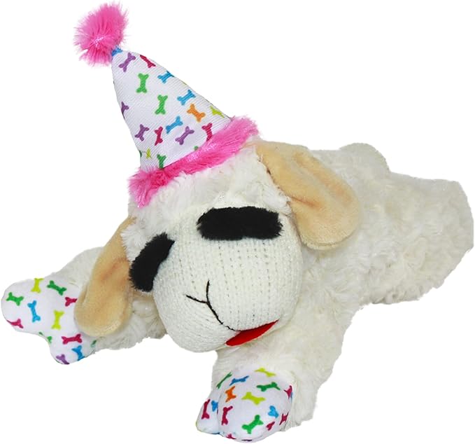 Multipet Lamb Chop With Pink Birthday Hat Plush Dog Toy
