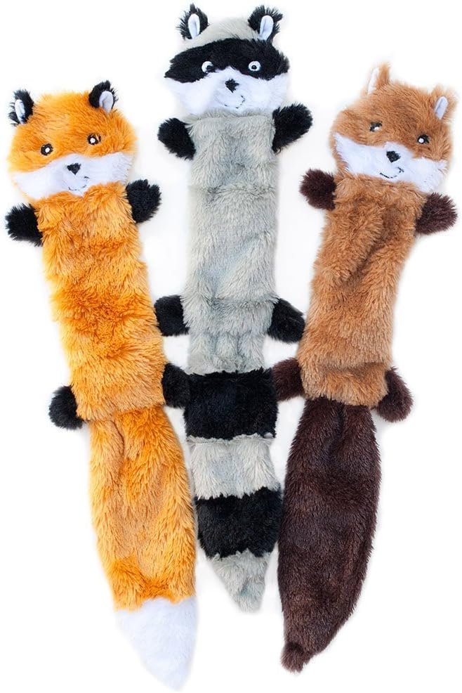 ZippyPaws Skinny Peltz Dog Toys - Fox, Raccoon, and Squirrel