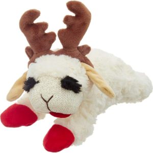 Multipet Holiday Lamb Chop with Reindeer Antlers Plush Dog Toy (6")