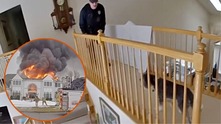 Bodycam Video Shows Police Saving Dog From Burning Home Moments Before Fiery Collapse