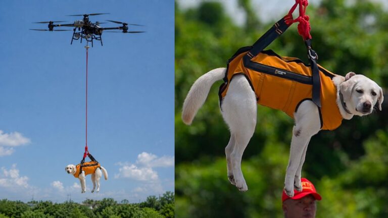 Search-And-Rescue Dog Takes Flight with Drone In World-First Trial To Help Save Lives